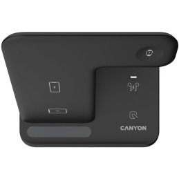 CANYON Bezdrátová nabíječka WS-302B, 3v1, vstup 9V/2A, 12V/2A, výstup 15W/10W/7.5W/5W, Type C to USB-A, černá
