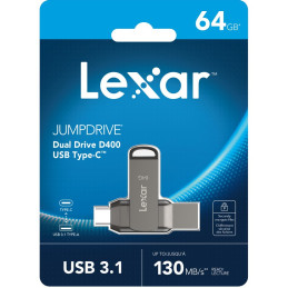Lexar flash disk 64GB - JumpDrive D400 Dual USB-C & USB-A 3.1 (čtení až 130MB/s)