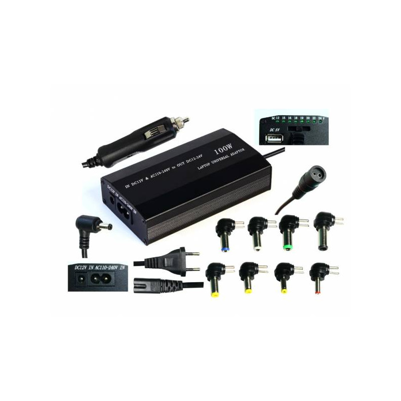 Napájecí univerzální adaptér 100W, AC 110-240V, DC 12-24V, manual, 9 koncovek
