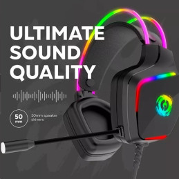 CANYON Herní headset Darkless GH-9A, RGB podsvícení, USB + 3.5mm jack, 2m kabel, černý