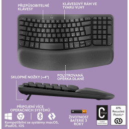 Logitech Wave Keys wireless ergonomic keyboard GRAPHITE-CZE-SKY-2.4GHZ/BT INTNL