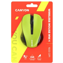 CANYON myš optická bezdrátová CMSW1, nastavitelné rozlišení 800/1000/1200 dpi, 4 tl, USB nano reciever, žlutá