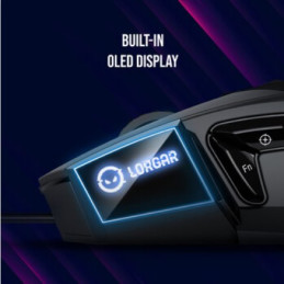 LORGAR herní myš Stricter 579, drátová, OLED display, až 12 000 DPI, RGB, Pixart PMW 3336, 9tl., makra, černá