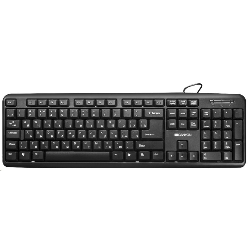 CANYON klasická USB klávesnice, omývatelná, černá, RU layout/Cyrilice, černá