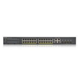 Zyxel GS1920-24HPv2, 28 Port Smart Managed PoE Switch 24x Gigabit Copper PoE and 4x Gigabit dual pers., hybrid mode, sta