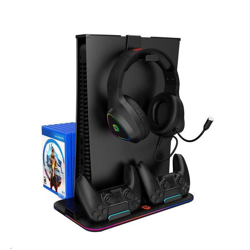 CANYON multifunkční chladící stojan pro PS5, nabíjení 2 PS5 ovladačů, RGB podsvícení, černý