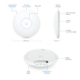 Ubiquiti Přístupový bod UniFi U7 Pro, WiFi 7 (2.4 + 5 + 6GHz), 4/6/5.8 dBi, PoE+-in
