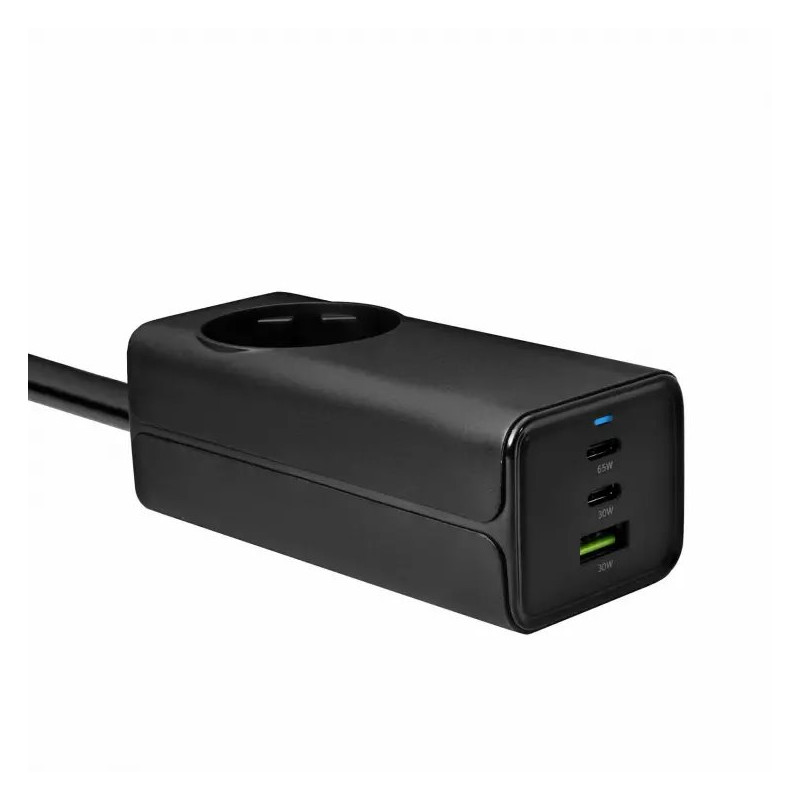 Akyga Nabíječka univerzální AC 230V + USB-A + 2xUSB-C PD 5-20V/max. 5A/65W Quick Charge 3.0 GaN, černá
