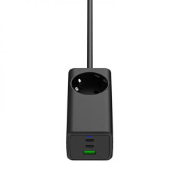 Akyga Nabíječka univerzální AC 230V + USB-A + 2xUSB-C PD 5-20V/max. 5A/65W Quick Charge 3.0 GaN, černá