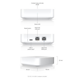Ubiquiti UniFi Gateway Lite (UXG-Lite) - kompaktní brána s funkcí Routeru, WAN 1 GbE, 1x LAN 1 GbE, BT 5.1