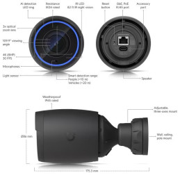 Ubiquiti IP kamera UniFi Protect UVC-AI-Pro, outdoor, 8Mpx (4K), 3x zoom, IR, PoE napájení, LAN 1Gb, antivandal