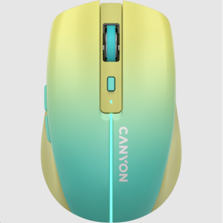 CANYON myš optická bezdrátová MW-44, LED Backlight, 800/1200/1600 dpi, 8 tl, BT+2,4GHz, bat 500mAh, žlutomodrá gradient