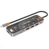 CANYON replikátor portů DS-13 7v1, 1xUSB-C PD 100W, 1xHDMI (4K), 3x USB 3.0, SD/micro čtečka, průhledný