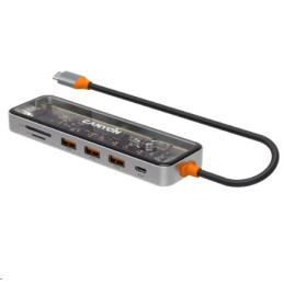 CANYON replikátor portů DS-13 7v1, 1xUSB-C PD 100W, 1xHDMI (4K), 3x USB 3.0, SD/micro čtečka, průhledný