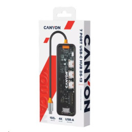 CANYON replikátor portů DS-13 7v1, 1xUSB-C PD 100W, 1xHDMI (4K), 3x USB 3.0, SD/micro čtečka, průhledný