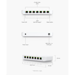 Ubiquiti Switch L2 UniFi USW-Ultra, 8-Port Gigabit, 7x PoE+-out, 1x PoE++ in, PoE budget 42W, bez AC adaptéru