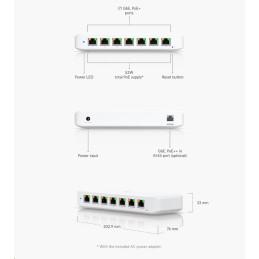 Ubiquiti Switch L2 UniFi USW-Ultra, 8-Port Gigabit, 7x PoE+-out, 1x PoE++ in, PoE budget 52W, s AC adaptérem