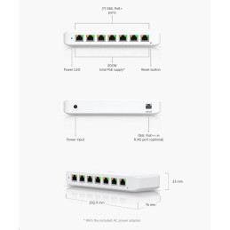 Ubiquiti Switch L2 UniFi USW-Ultra, 8-Port Gigabit, 7x PoE+-out, 1x PoE++ in, PoE budget 202W, s AC adaptérem
