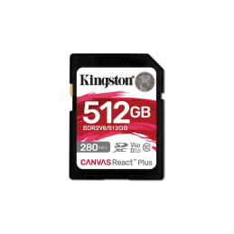 Kingston paměťová karta 512GB Canvas React Plus SDXC UHS-II 280R/150W U3 V60 for Full HD/4K