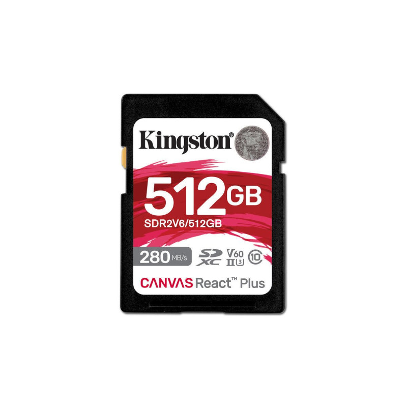 Kingston paměťová karta 512GB Canvas React Plus SDXC UHS-II 280R/150W U3 V60 for Full HD/4K