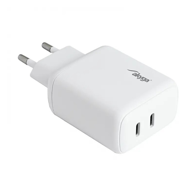 Akyga Nabíječka univerzální 2x USB-C PD 5-12V / max. 3A 40W Quick Charge 3.0, bílá