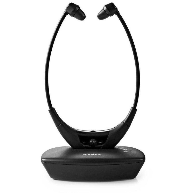 NEDIS bezdrátová TV sluchátka/ RF/ do uší/ výdrž 4,5 hodin/ rozsah 35 m/ digitální zvuk/ vyvážení zvuku/ černé