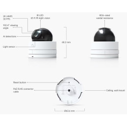 Ubiquiti UniFi Protect G5 Dome Ultra – 2K nízkoprofilová IP kamera, bílá