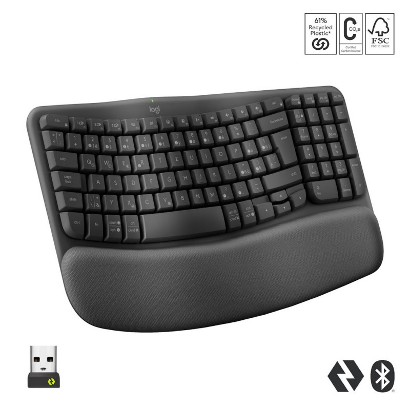 Logitech Wave Keys wireless ergonomic keyboard GRAPHITE - US INT'L - 2.4GHZ/BT