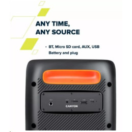 CANYON přenosný párty reproduktor OnFun 5, 40W, RGB, BT5, USB-A, microSD, AUX, 6,3mm jack, režim TWS, černý