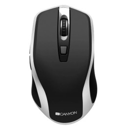 CANYON optická silent myš s bezdrátovým nabíjením, senzor Pixart, rozlišení 800/1200/1600DPI, 6 tlačítek, černo-stříbrná
