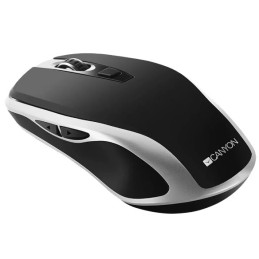 CANYON optická silent myš s bezdrátovým nabíjením, senzor Pixart, rozlišení 800/1200/1600DPI, 6 tlačítek, černo-stříbrná