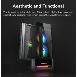 COUGAR PC skříň DUOFACE Black Mid Tower Airflow Front Panel TG Left Panel 2 x ARGB 140mm & 1x 120mm Fans