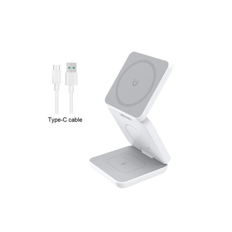 1stCOOL Qi bezdrôtová skladacia nabíjačka 3v1, MagSafe, biela, USB-C