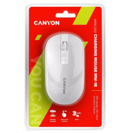 CANYON myš MW-18PW, optická, tichá, s bezdrátovým nabíjením 300mAh, 4.tl., až 1600 DPI, perleťově bílá