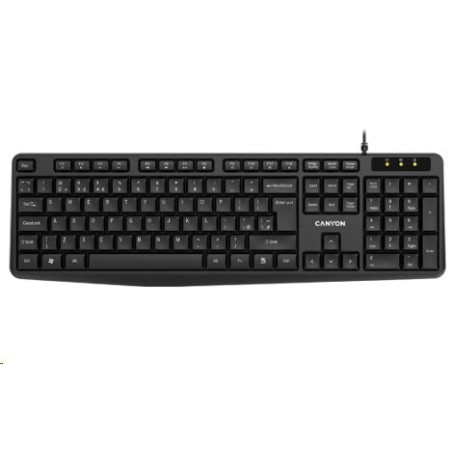 CANYON klasická USB klávesnice, omývatelná, černá, RU layout/Cyrilice, černá