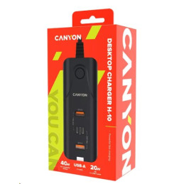 CANYON nabíječka H-10 do sítě 2xUSB-C (PD 20W) + 2x USB-A (QC 3.0 18W), ochrana, 100V-240V, výstup až 40W, 1m, černá