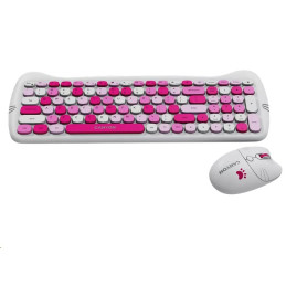 CANYON Kitty edice HSET-W6, bezdrátový SET CS klávesnice + optická myš + ochranné pouzdro + podložka, růžová