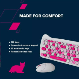 CANYON Kitty edice HSET-W6, bezdrátový SET CS klávesnice + optická myš + ochranné pouzdro + podložka, růžová