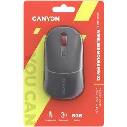 CANYON myš optická bezdrátová MW-22, RGB, 800/1200/1600 dpi, 4 tl, BT+2,4GHz, baterie 650mAh, dark grey
