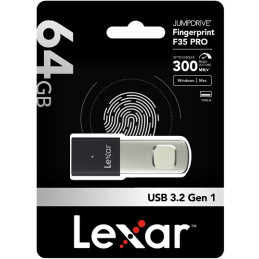 Lexar flash disk 64GB - Fingerprint F35Pro USB 3.2 (čtení/zápis: 300/150MB/s)