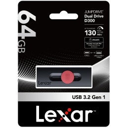 Lexar flash disk 64GB - Dual Type D300 USB-C & USB-A 3.2 (čtení až 130MB/s)