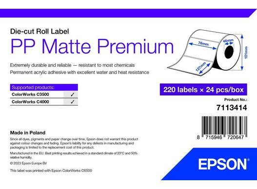 Epson PP Matte Label Premium, Die-cut Roll, 76mm x 127mm, 220 Labels