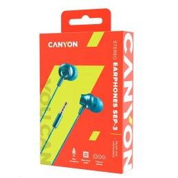 CANYON stereo sluchátka CEP-3 Jazzy s mikrofonem, kovová, 1.2m, modrozelená