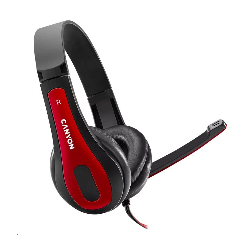 CANYON headset HSC-1, lehký, 3,5 mm jack TRRS, černo-červená