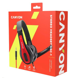 CANYON headset HSC-1, lehký, 3,5 mm jack TRRS, černo-červená