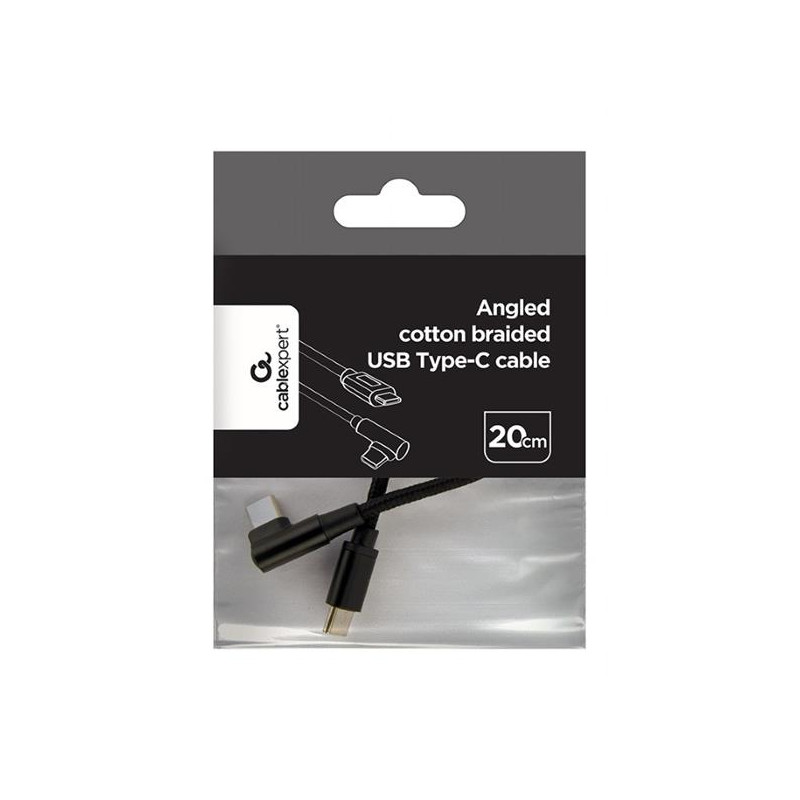 Gembird adaptér USB-C (M) / USB-C (M), datový / nabíjací, opletený, pravouhlý, 0.2m