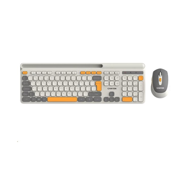 CANYON HSET-W5 bezdrátový SET CS klávesnice + optická myš, 2,4 Ghz, 105 kláves, béžový