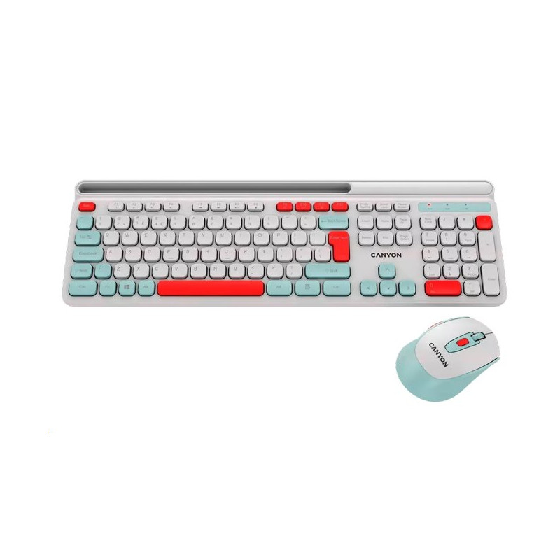 CANYON HSET-W5 bezdrátový SET CS klávesnice + optická myš, 2,4 Ghz, 105 kláves, bílý