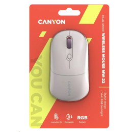 CANYON myš optická bezdrátová MW-22, RGB, 800/1200/1600 dpi, 4 tl, BT+2,4GHz, baterie 650mAh, rice