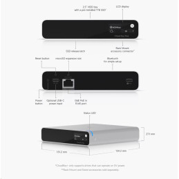 Ubiquiti Konzole UniFi UCK-G2-SSD Cloud Key+, 1TB SSD, PoE, USB-C, RAM 3 Mb